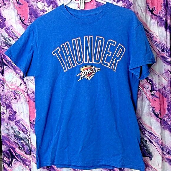 NBA Other - NBA Oklahoma City Thunder T Shirt M Blue Spell Out Logo OKC 100% Cotton